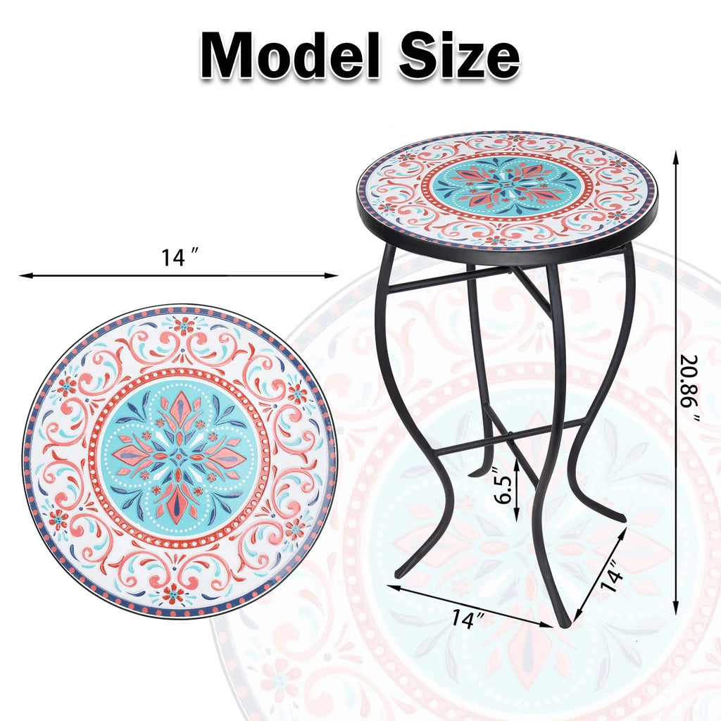 14'' Round Mosaic Glass Metal Side Table M227