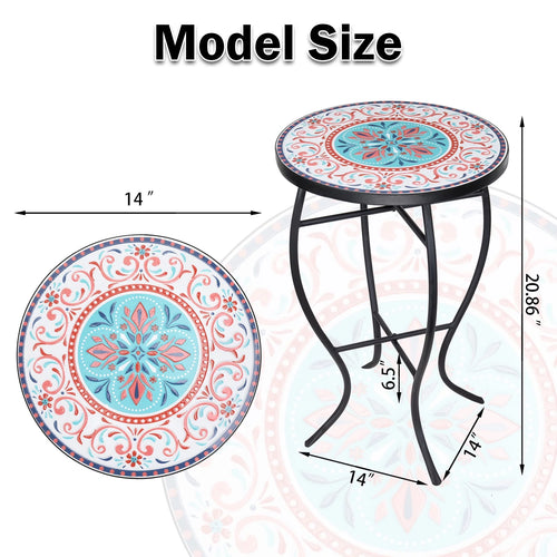 14'' Round Mosaic Glass Metal Side Table M227