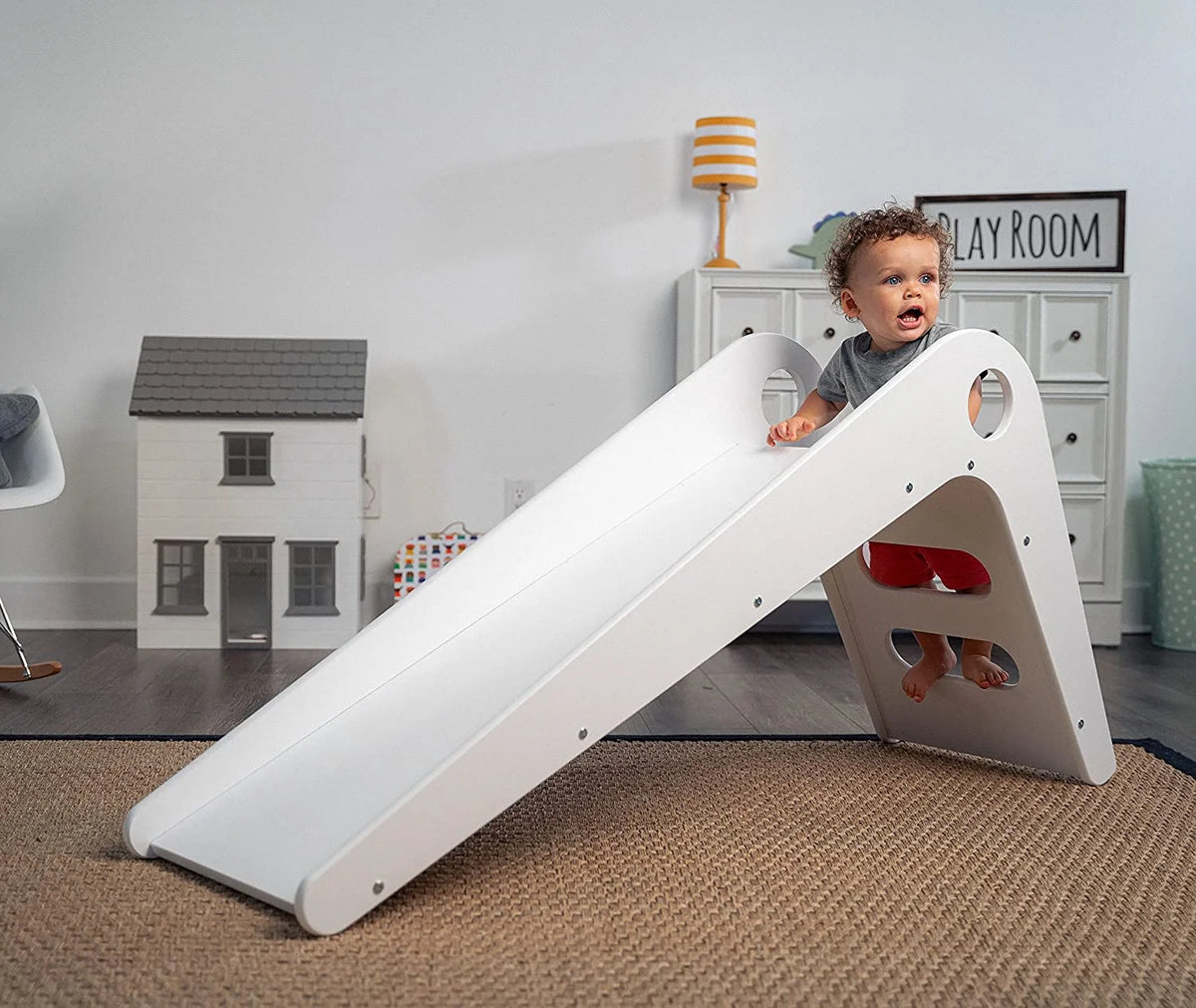 Wooden Indoor Slide for Toddlers (White) P704798