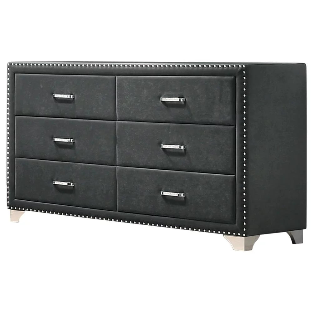 6-drawer Upholstered Dresser Grey P1329