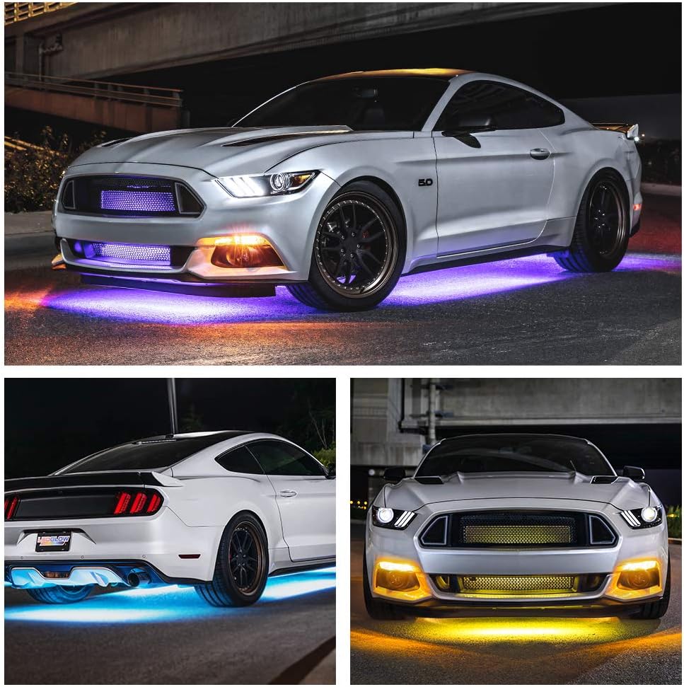 4pc Bluetooth LED Underbody Underglow Kit with Interior Footwell Accent Lighting Y784
