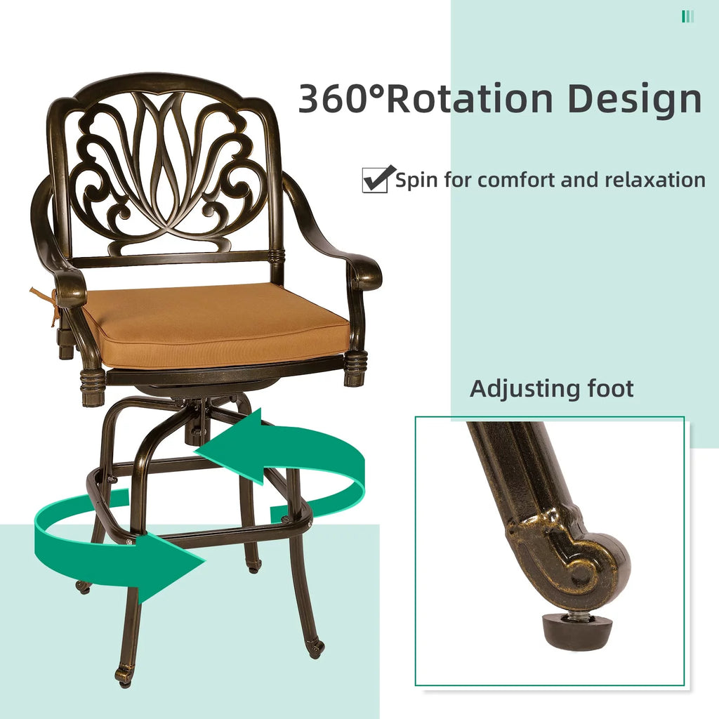 3-Piece Cast Aluminum Patio Swivel Bar Stools Set with Bar Table S671913