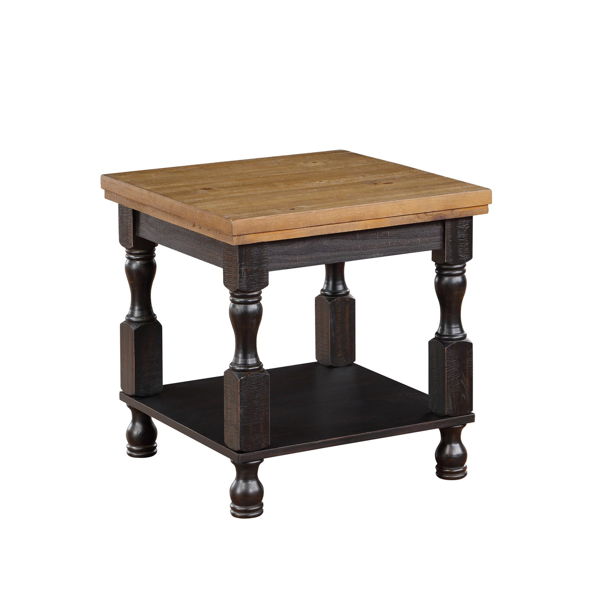 Antique Black and Oak 24-inch Pine 1-Shelf End Table J75637
