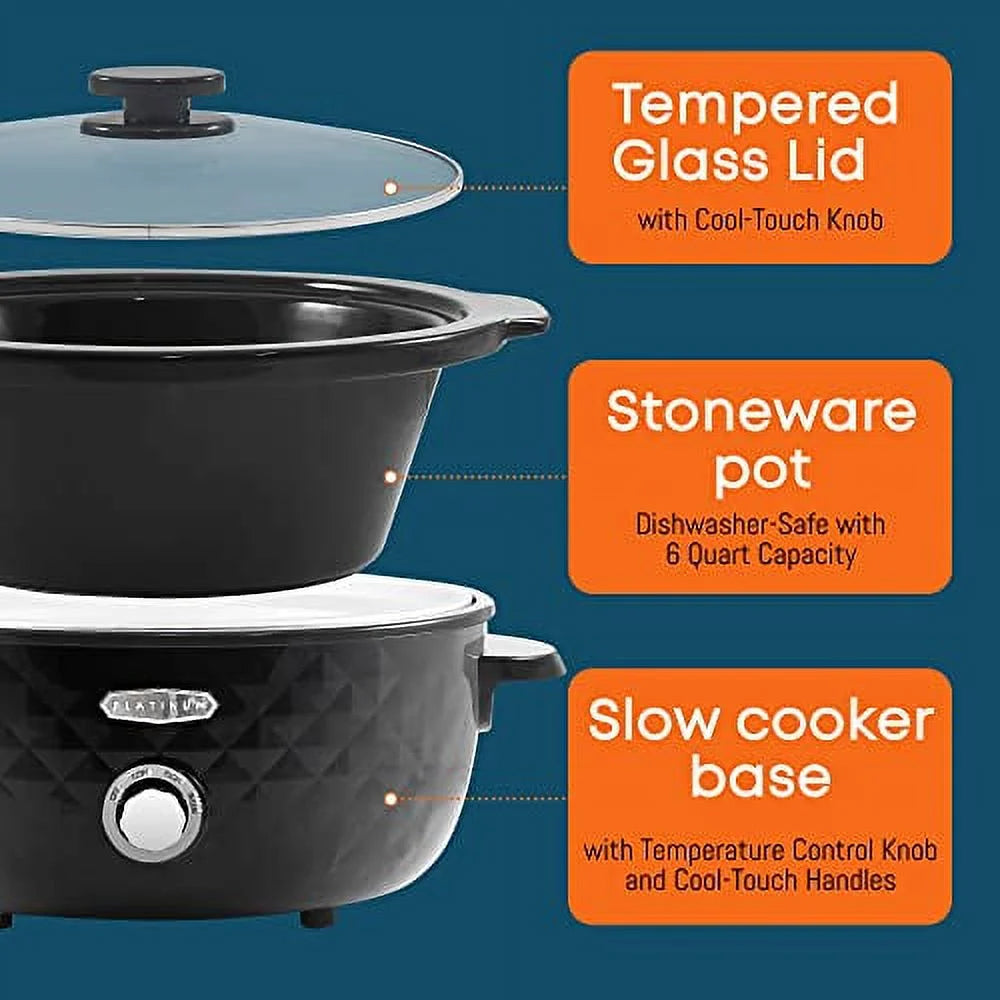 6 Quart Charcoal Black Slow Cooker with Stoneware Pot G59958