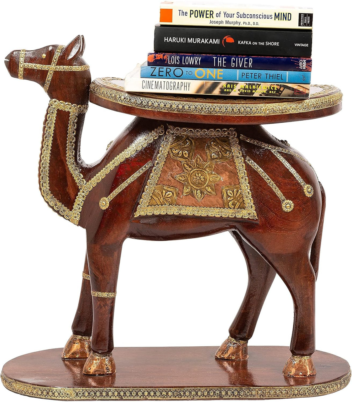 Hand Carved Round Wooden Coffee Table with Drawer - 14.5 x 14.5 x 15 Inches V190