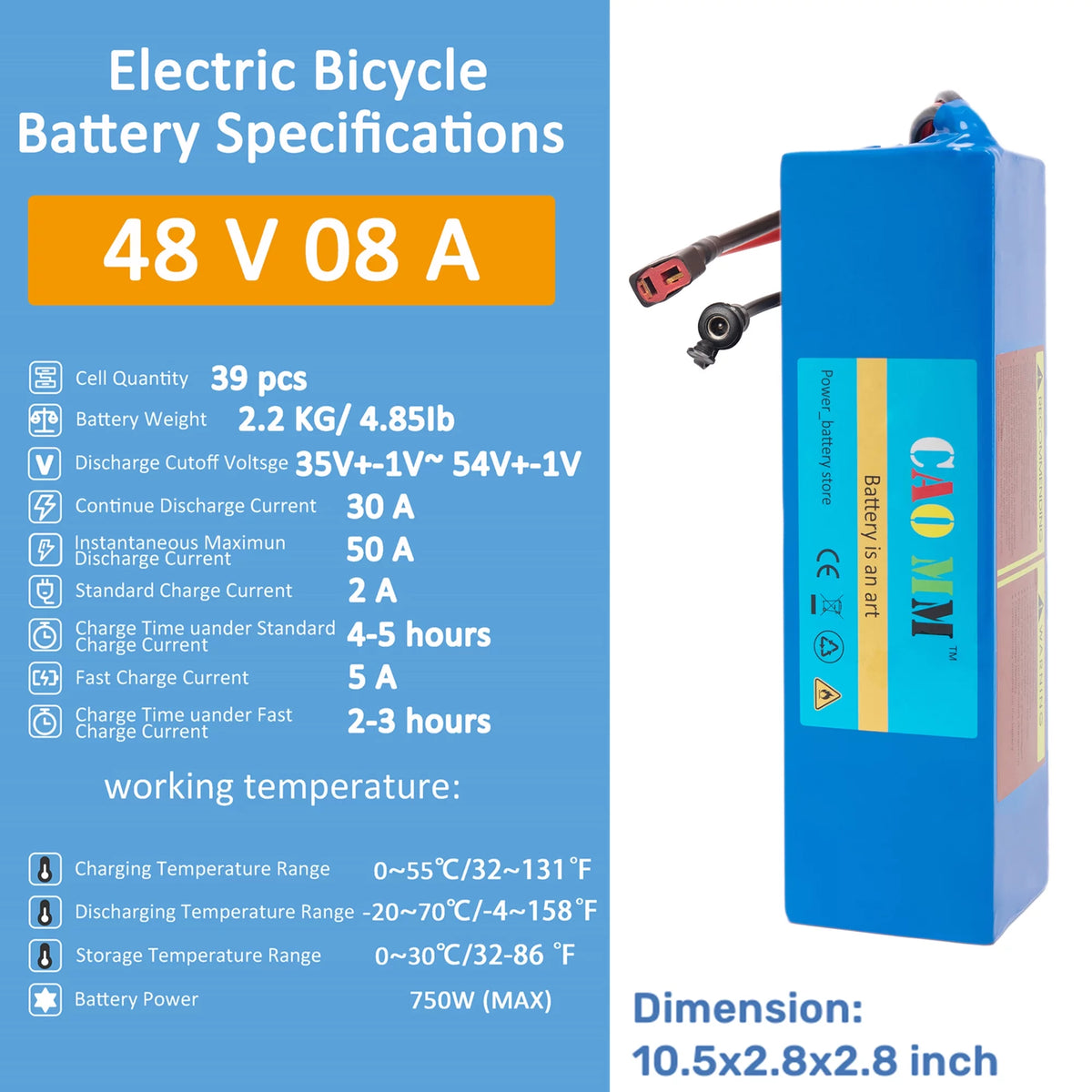 48V 8Ah Lithium Ebike Battery with 2A Charger L7214