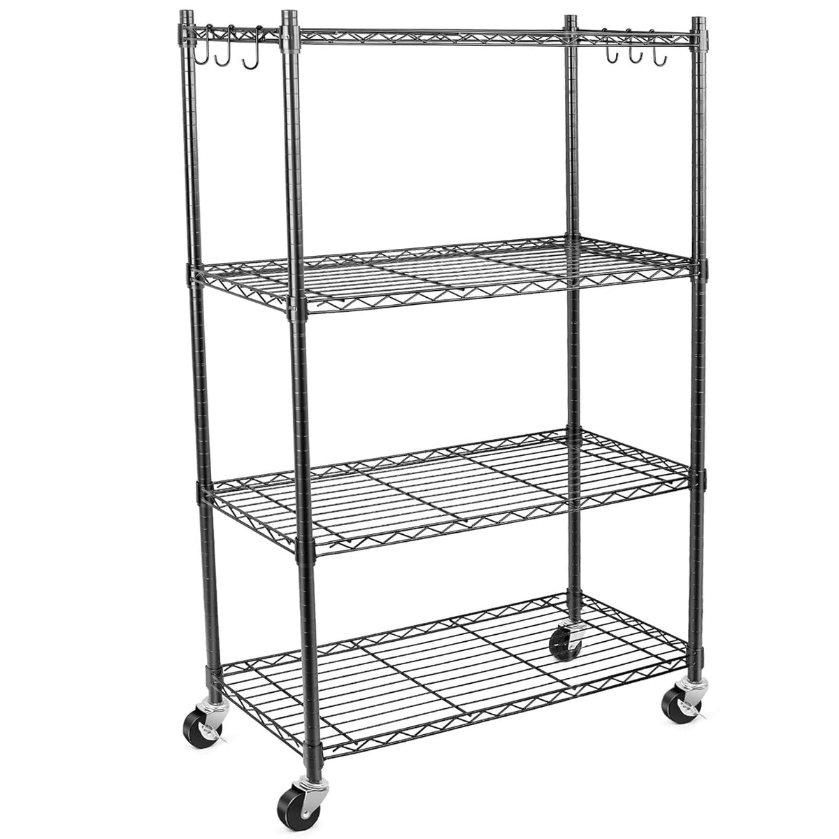 Black Adjustable Heavy Duty Metal Shelving Storage Rack on Wheels Casters N17849