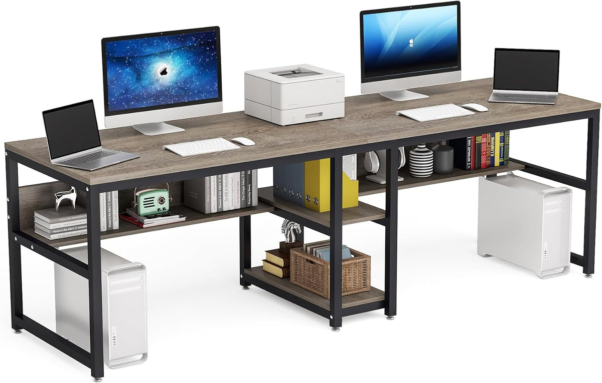 78.7" Two Person Desk with Bookshelf D296
