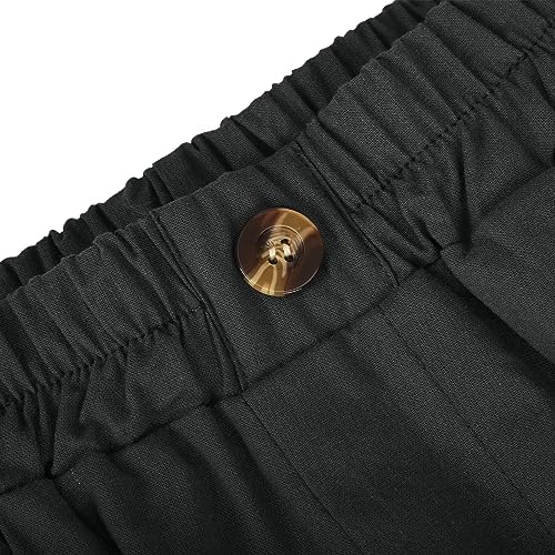 Women's Cotton Linen High Waisted Wide Leg Elastic Drawstring Shorts with Pockets P431064