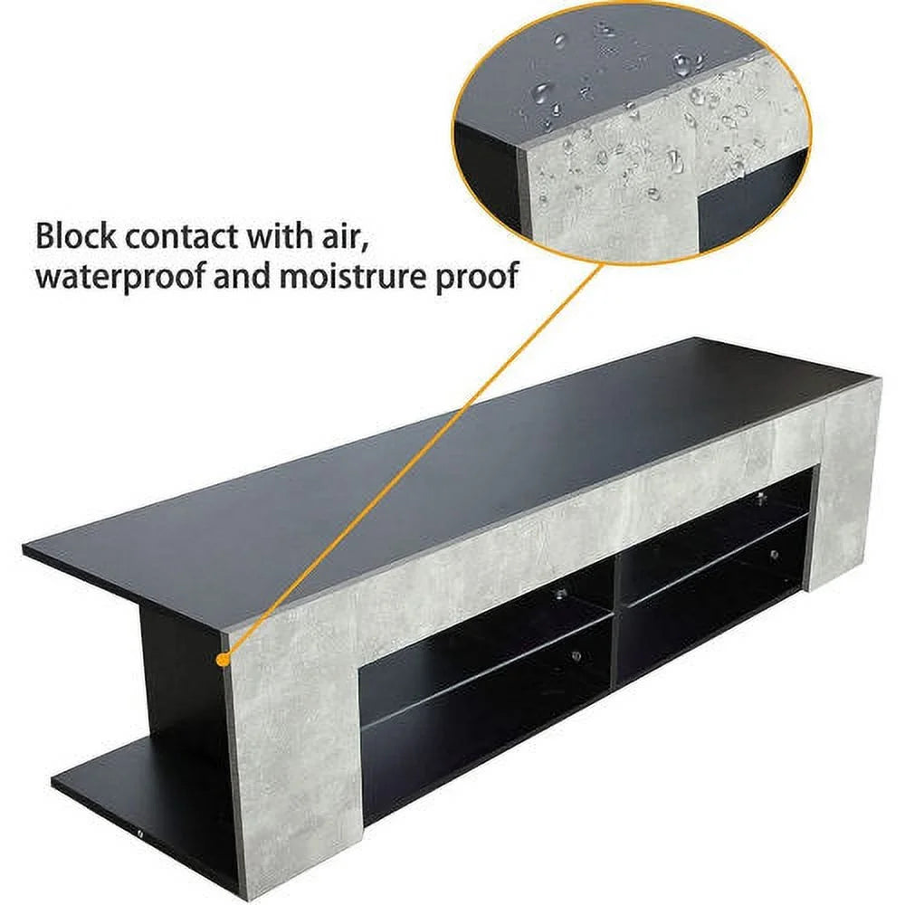 Black 57 Inch TV Stand with LED Lights and Glass Shelves H754109