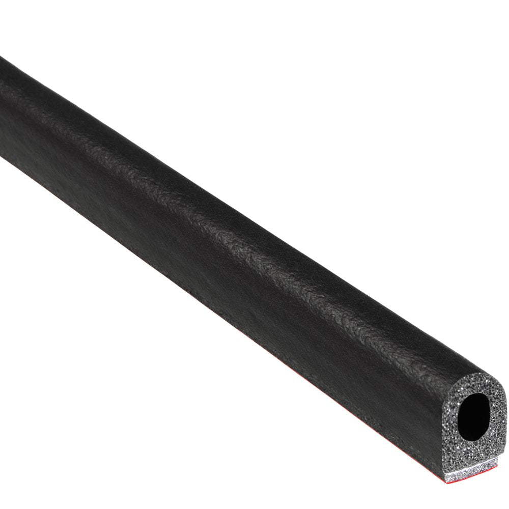 D-Shaped Rubber Seal, .375” Height, .75” Width, 25’ Length, EPDM Foam Seal with Bonded Tape, Black G1973