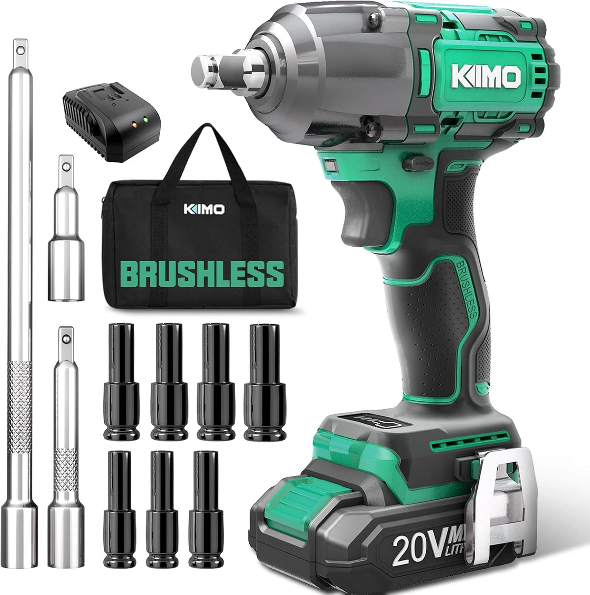 20V Brushless Cordless Impact Wrench Set 300 Ft-lb T9600