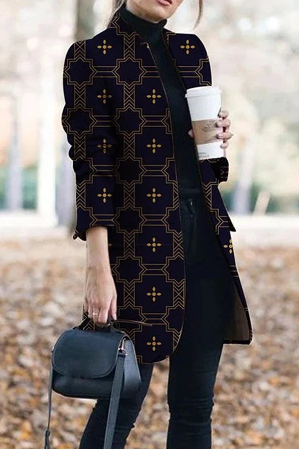 Casual Print Patchwork Turn-back Collar Outerwear W177337