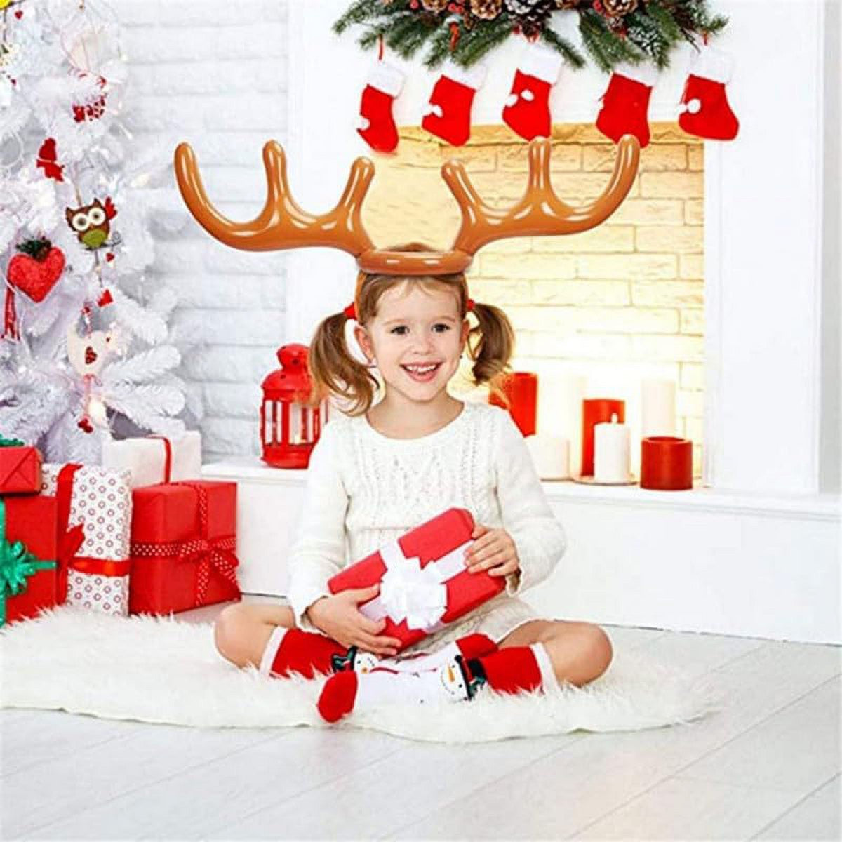Inflatable Reindeer Antler Hat Ring Toss Game with 2 Antlers, 8 Rings, 1 Inflator Y9746