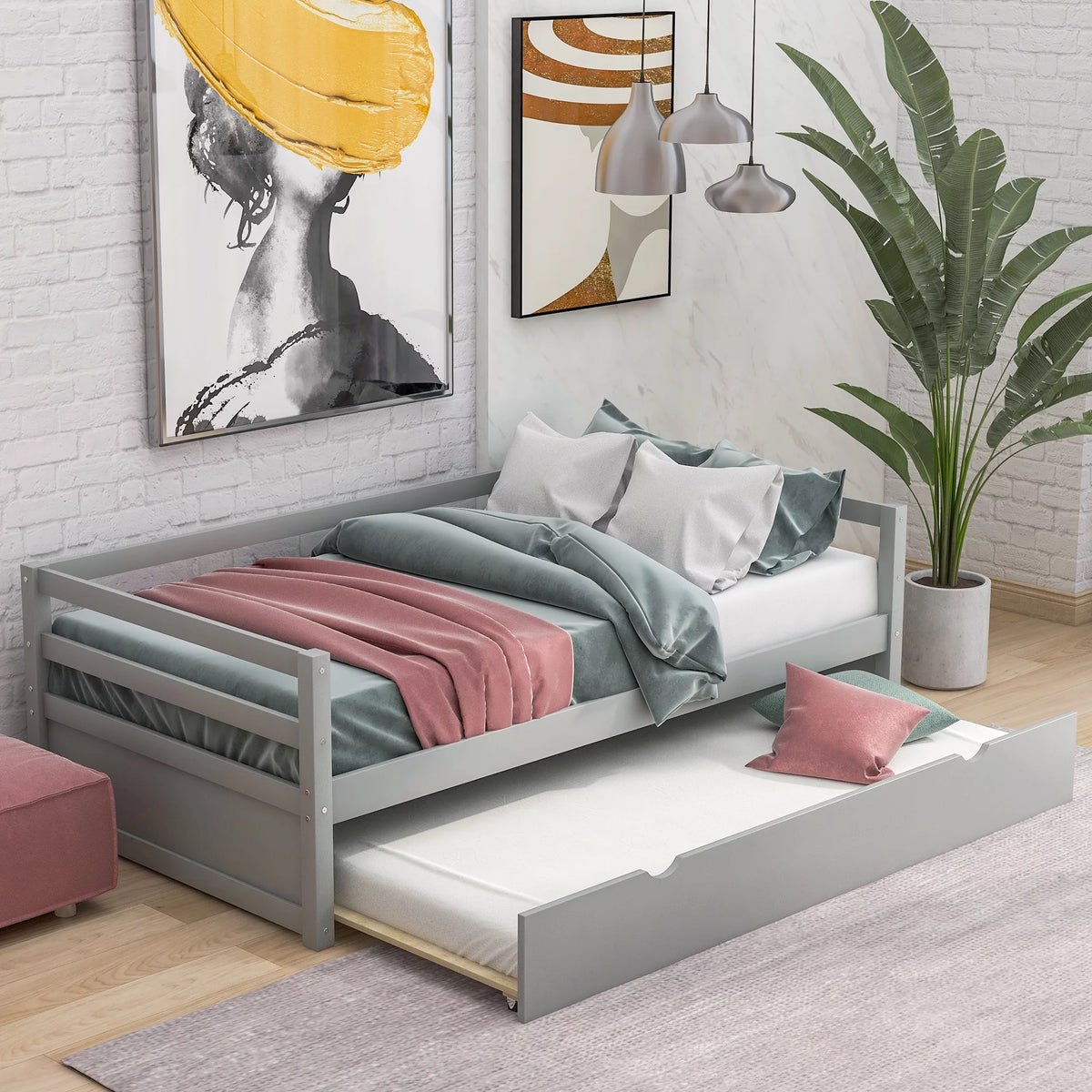 Twin Size Gray Daybed with Trundle W746632