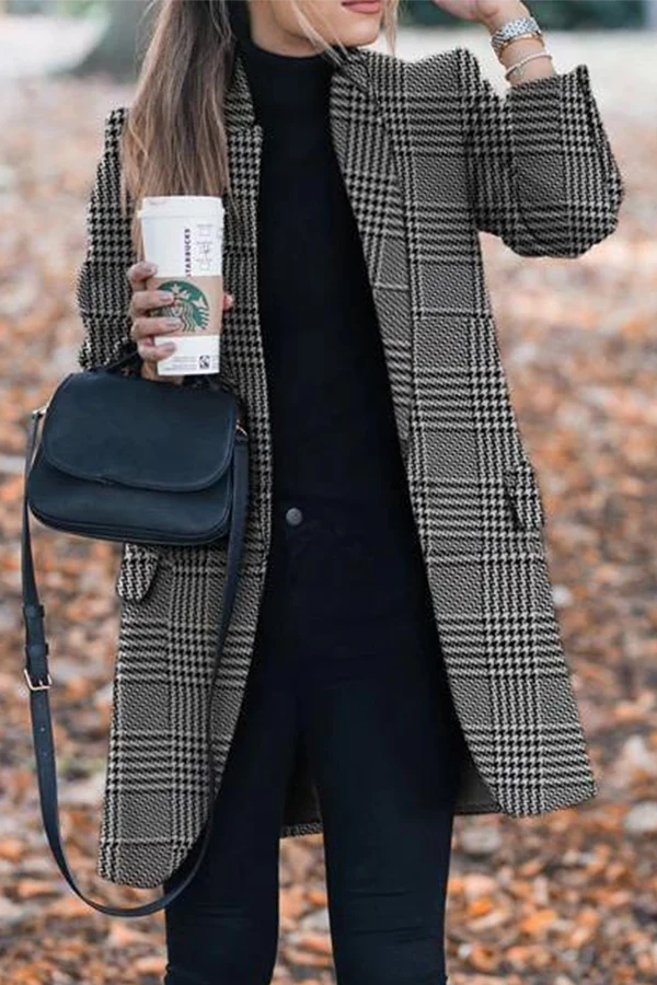 Casual Print Patchwork Turn-back Collar Outerwear W177337