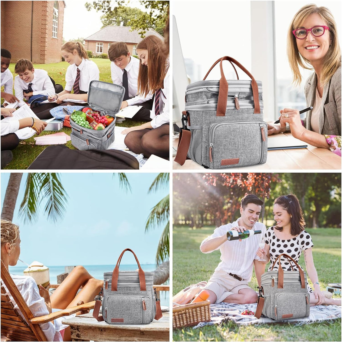 Gray Leakproof Insulated Lunch Cooler Bag R478