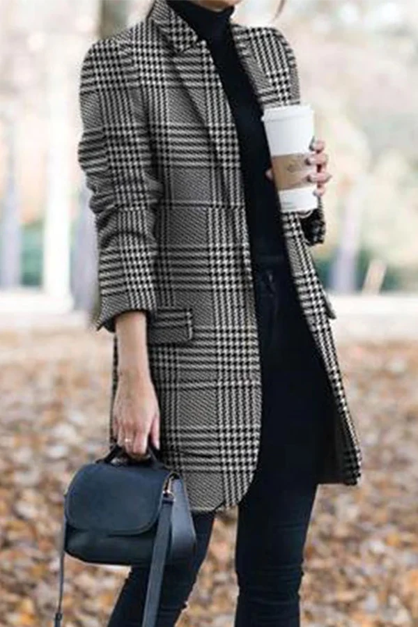 Casual Print Patchwork Turn-back Collar Outerwear W177337