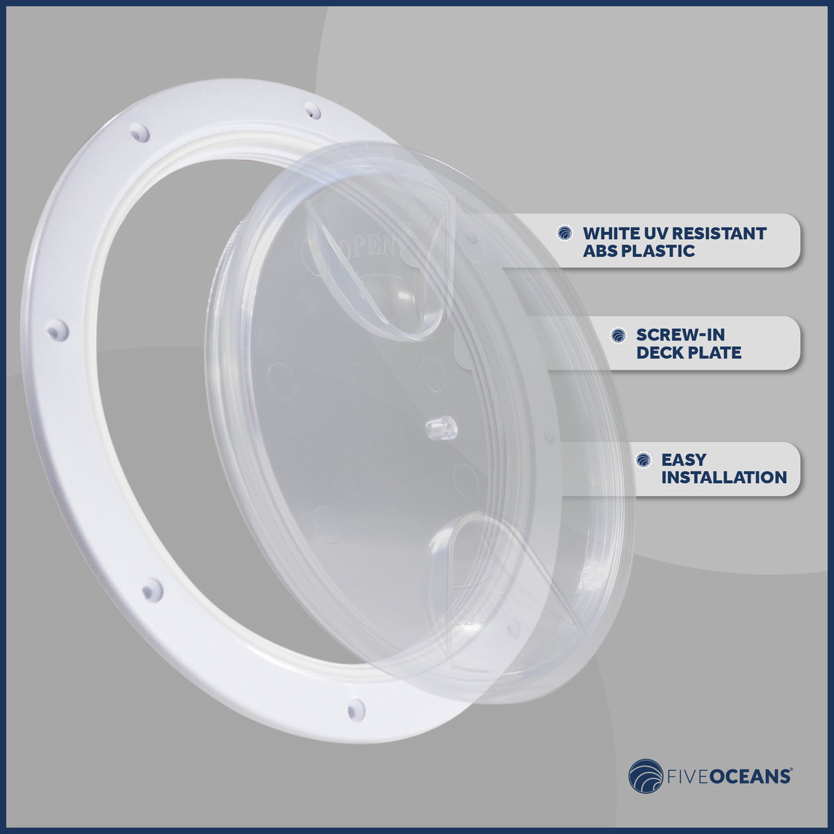 8" Marine Round Inspection Deck Plate Hatch with Detachable Clear Lid, UV-Resistant ABS White Plastic K863571