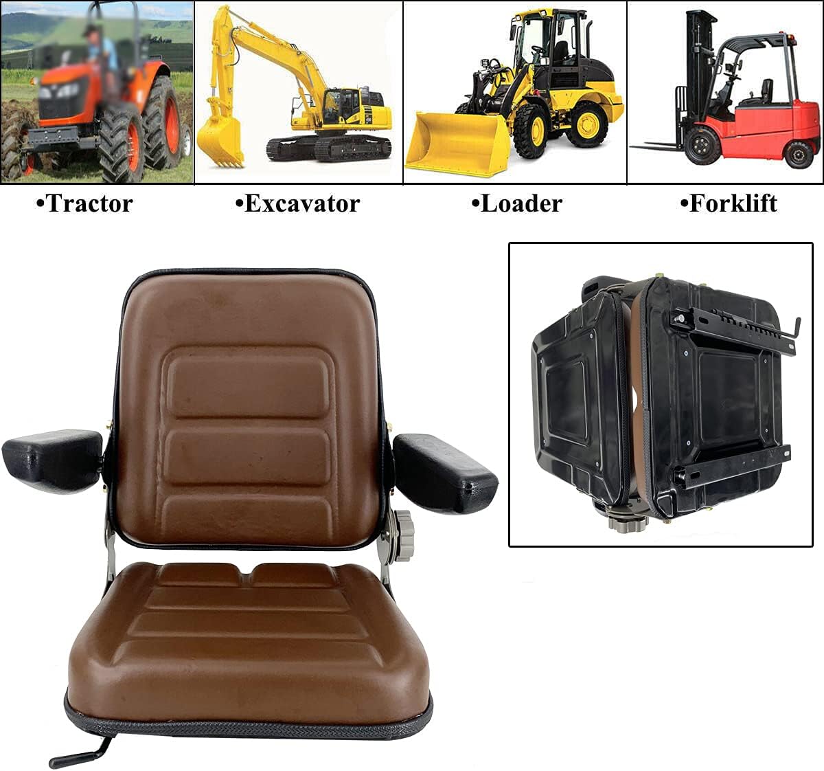 Brown PVC Forklift Seat with Adjustable Back and Armrest J822