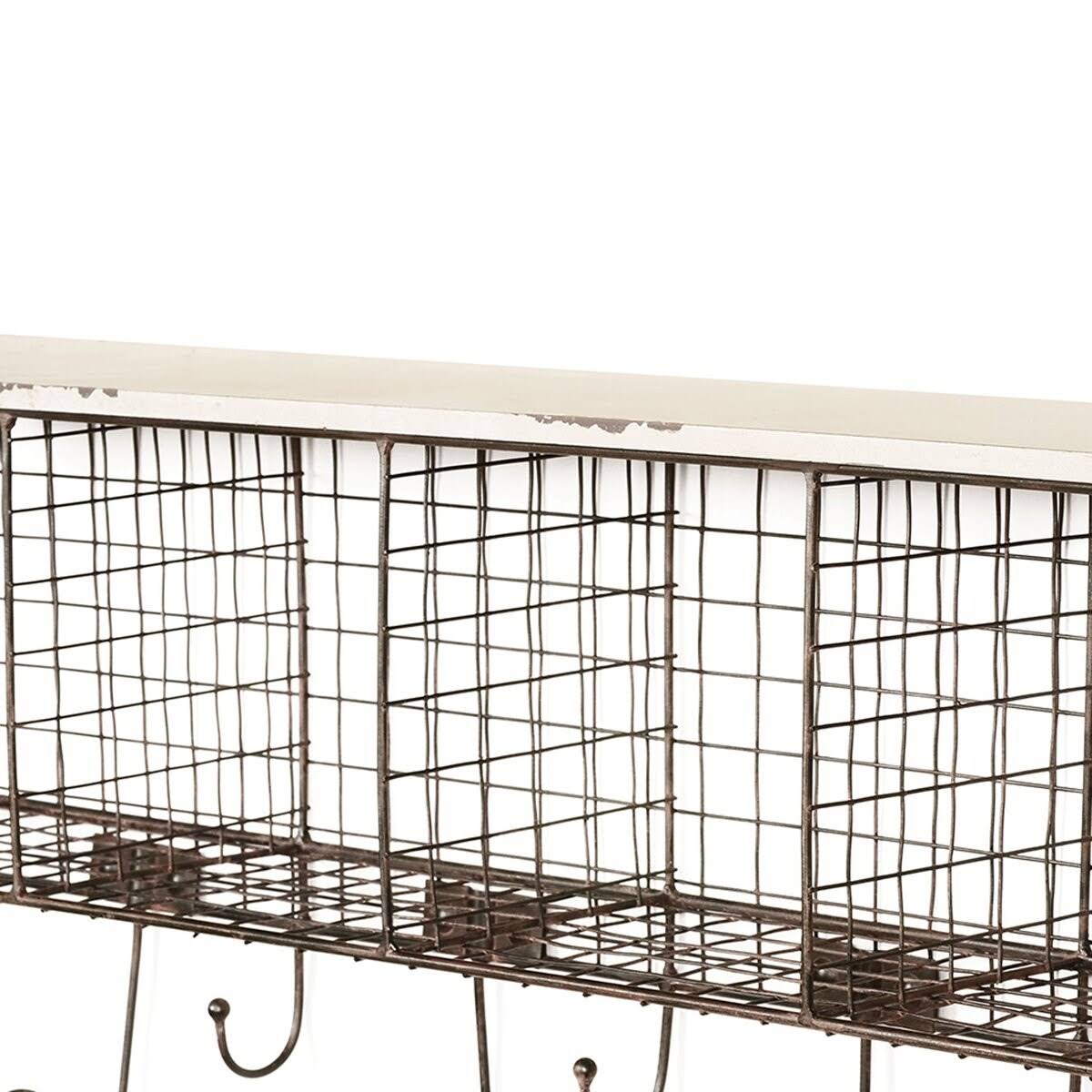 Brown and White Distressed Wood and Metal Wall Shelf with 4 Cubbies A883