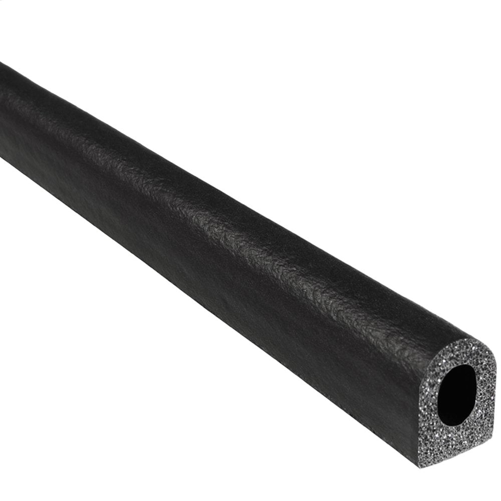 D-Shaped Rubber Seal, .375” Height, .75” Width, 25’ Length, EPDM Foam Seal with Bonded Tape, Black G1973
