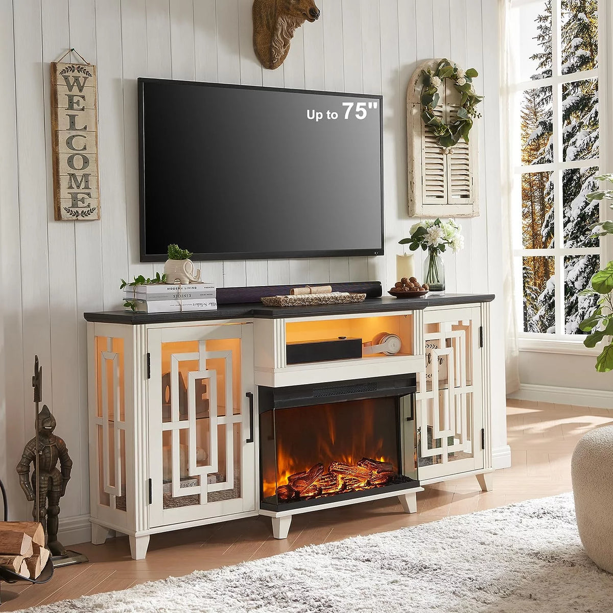 Antique White Fireplace TV Stand A411735
