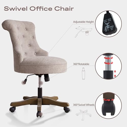 Beige Linen Fabric Adjustable Height Swivel Office Chair with Wheels U78598