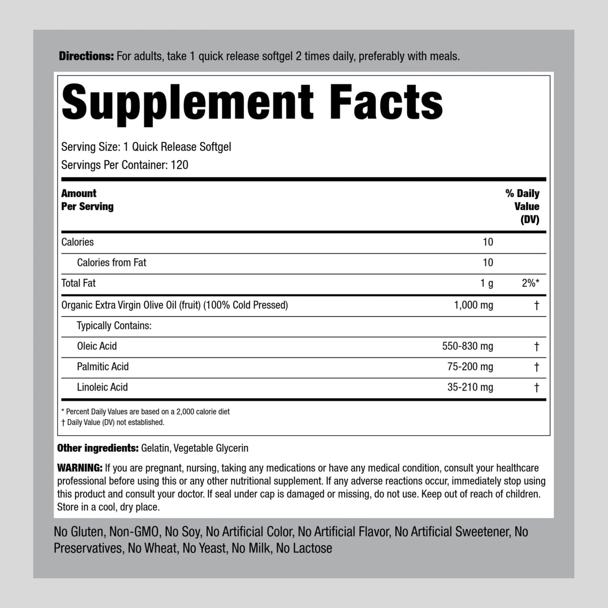 Extra Virgin Olive Oil Softgels 1000mg 240 Count G63379