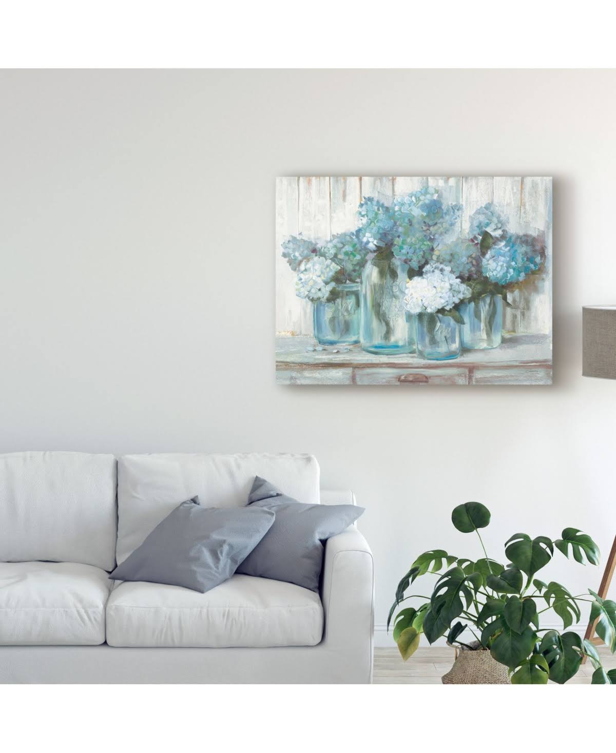 Blue Hydrangeas in Glass Jars, 35x47 W38903
