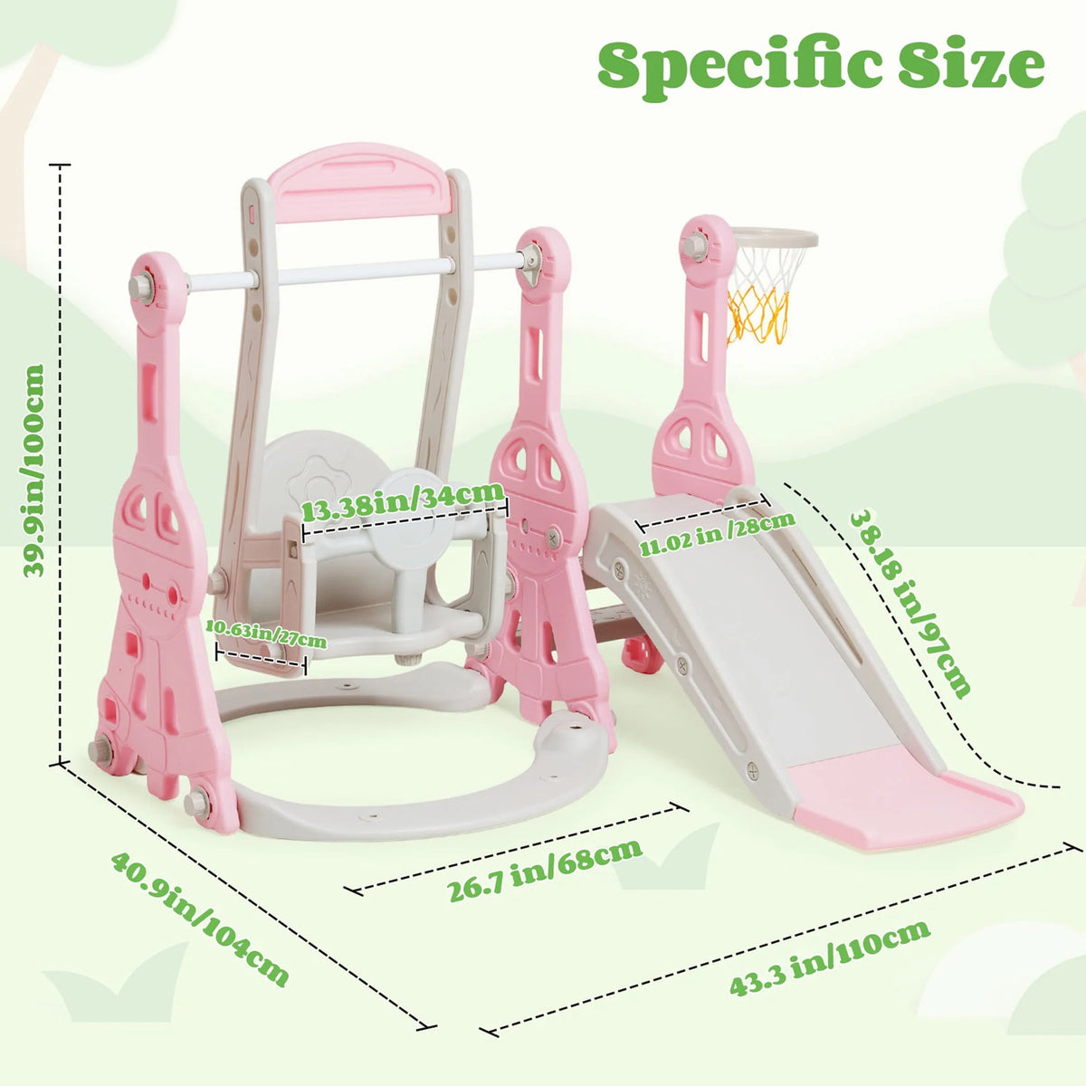 4 in 1 Toddler Slide and Swing Set with Basketball Hoop V50814