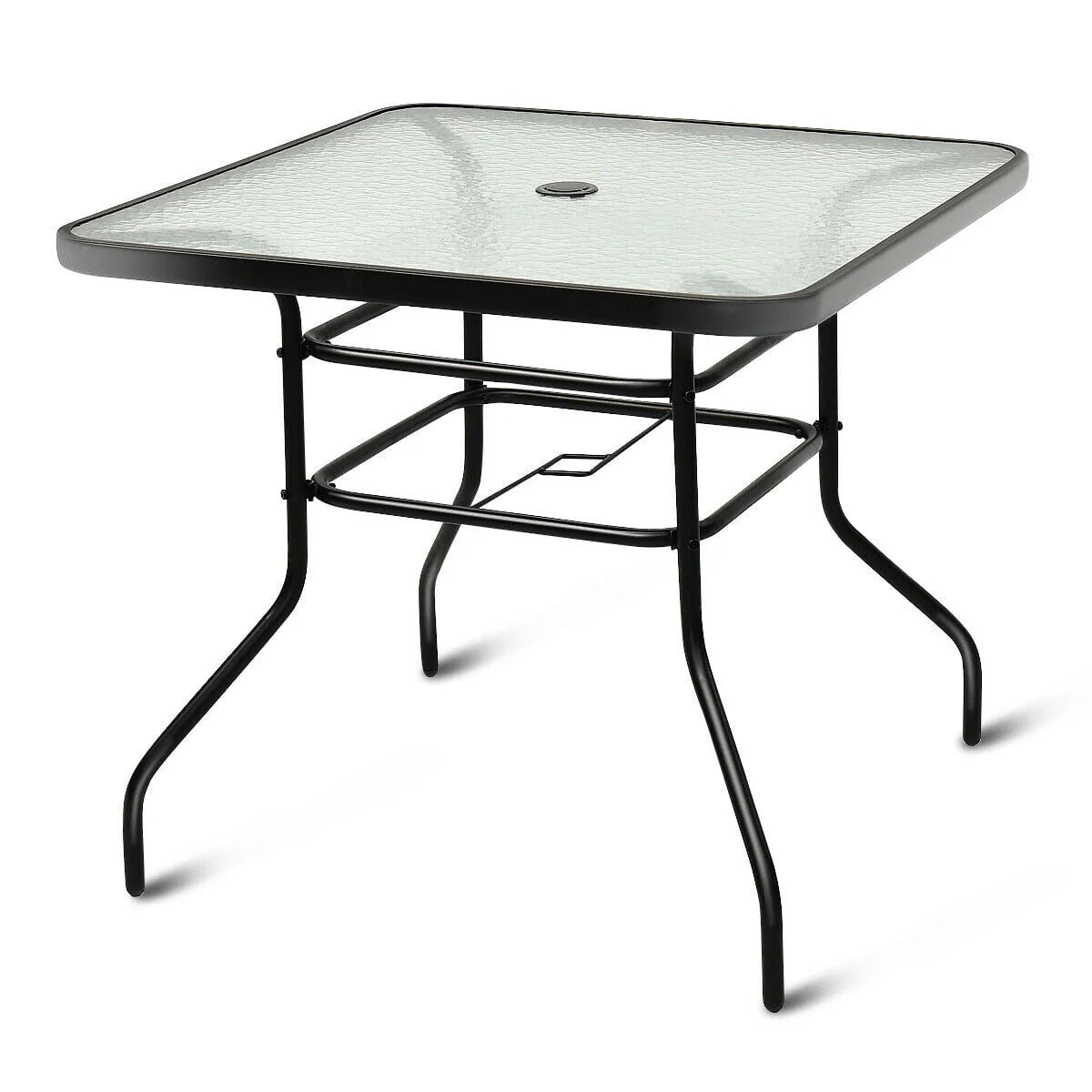 32'' Patio Square Table Tempered Glass Steel Frame F219