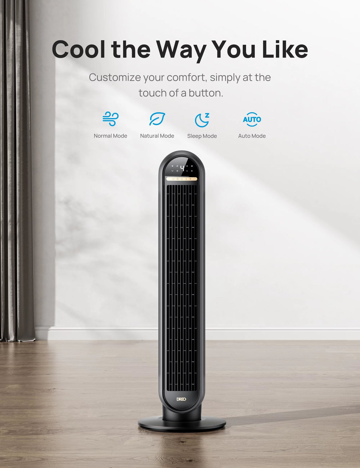 36" Standing Floor Fan with Remote, 90° Oscillating, LED Display H605