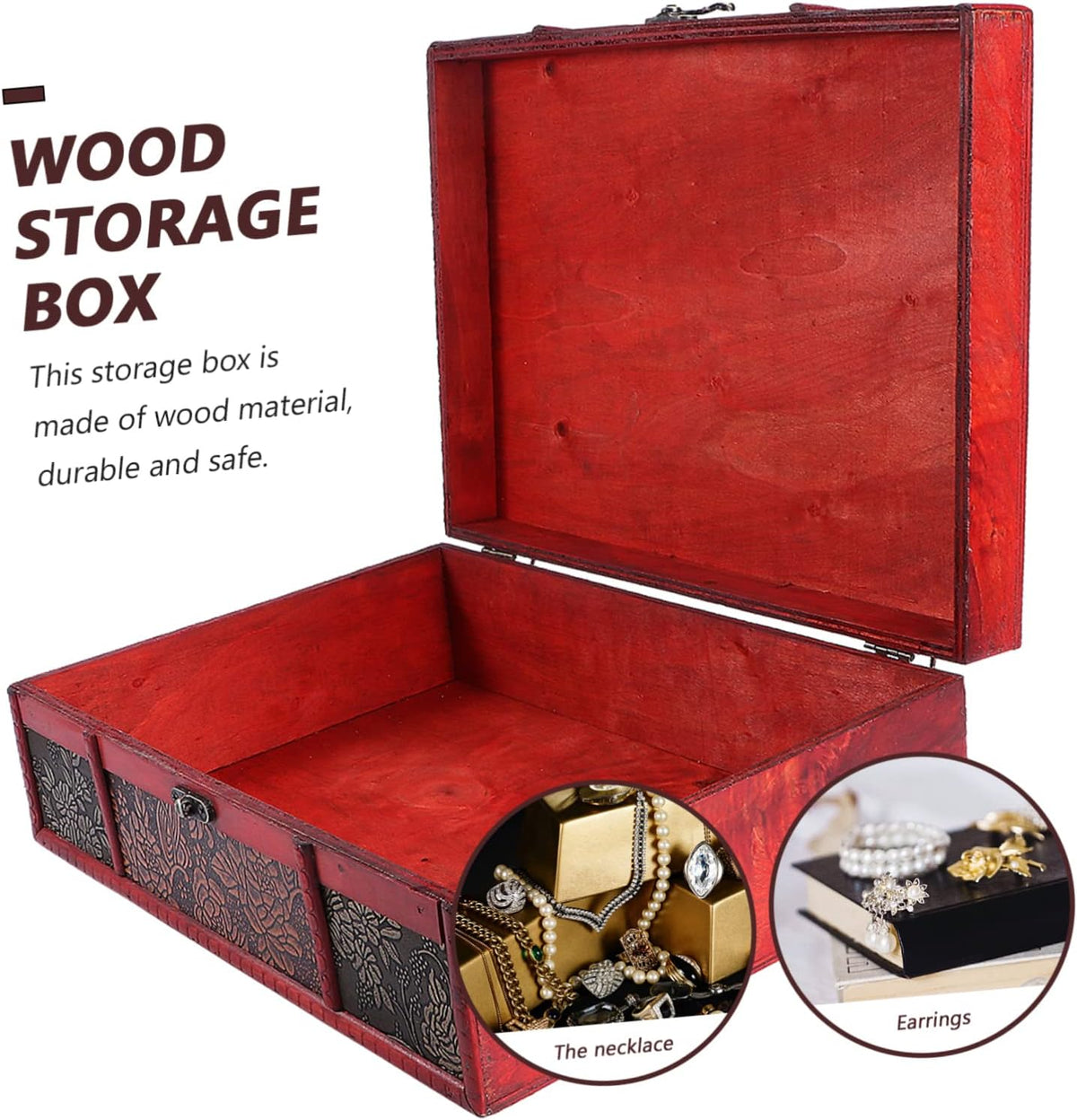 2pcs Wooden Jewelry Storage Case with Lock Ring C62868