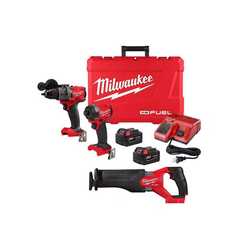 18-V Lithium-Ion Brushless Cordless Hammer Drill and Impact Driver Combo Kit with Reciprocating Saw E935