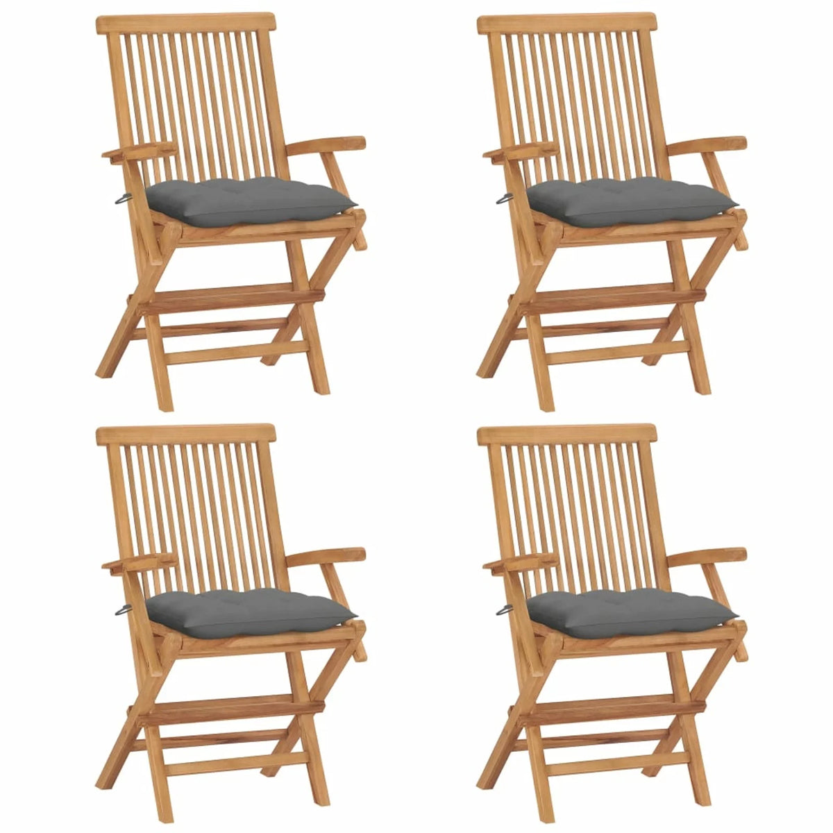4 Piece Folding Teak Wood Armchair with Gray Cushion L619008