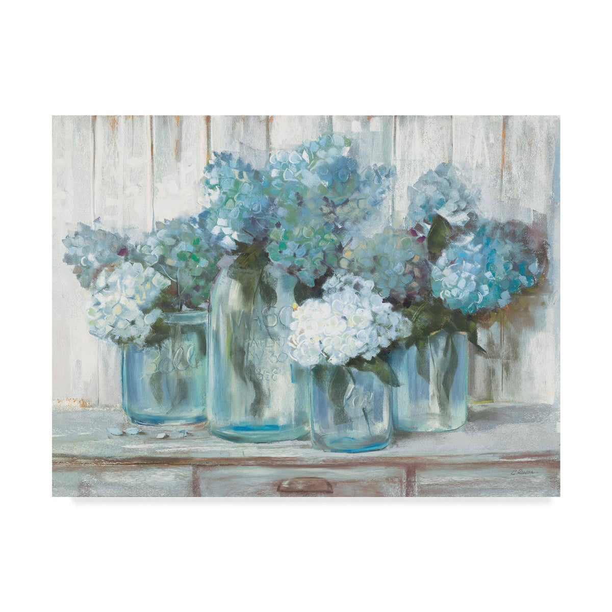 Blue Hydrangeas in Glass Jars, 35x47 W38903