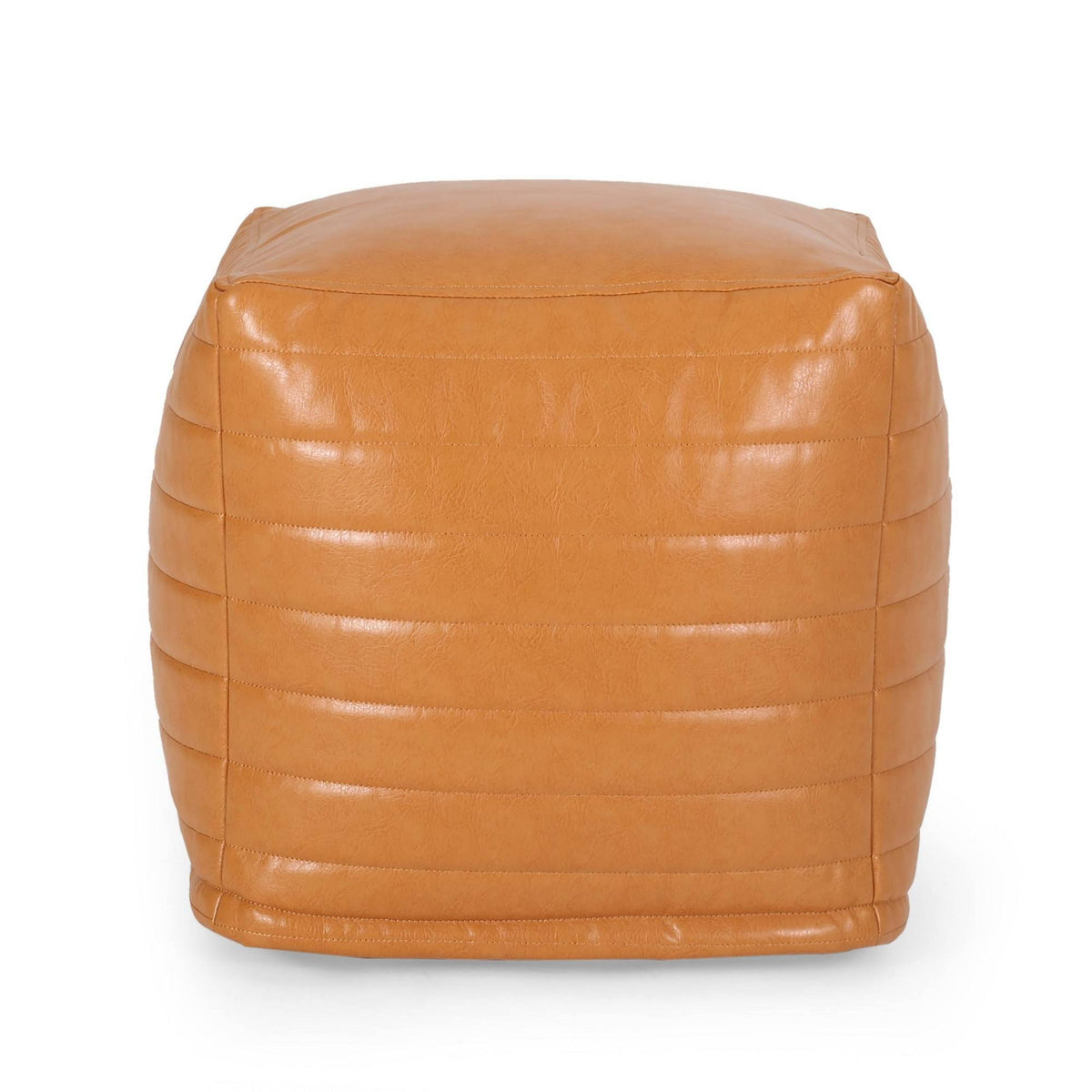 Caramel Faux Leather Cube Pouf Y80981