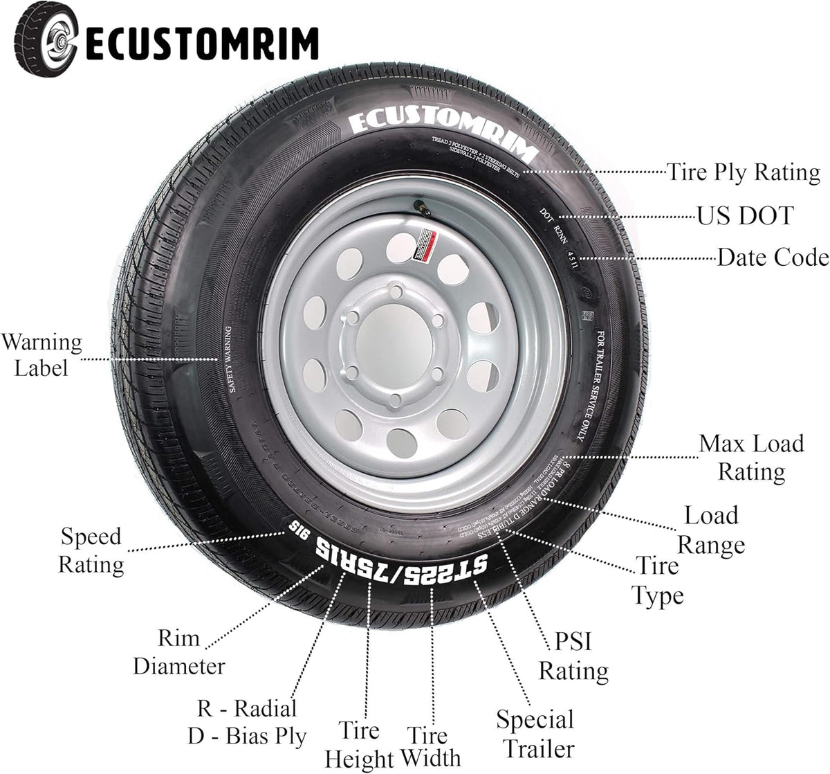205/75D15 Trailer Tires Bias Ply Load Range C C229511
