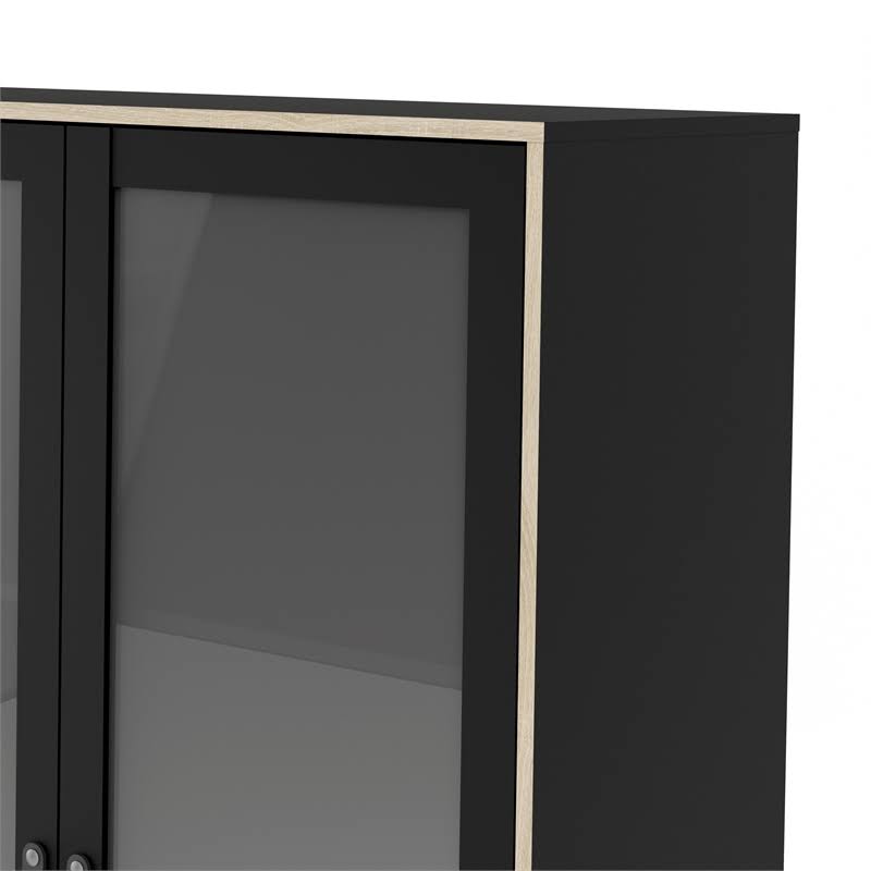 Black 2 Glass Door Cabinet with 3 Drawers B1758