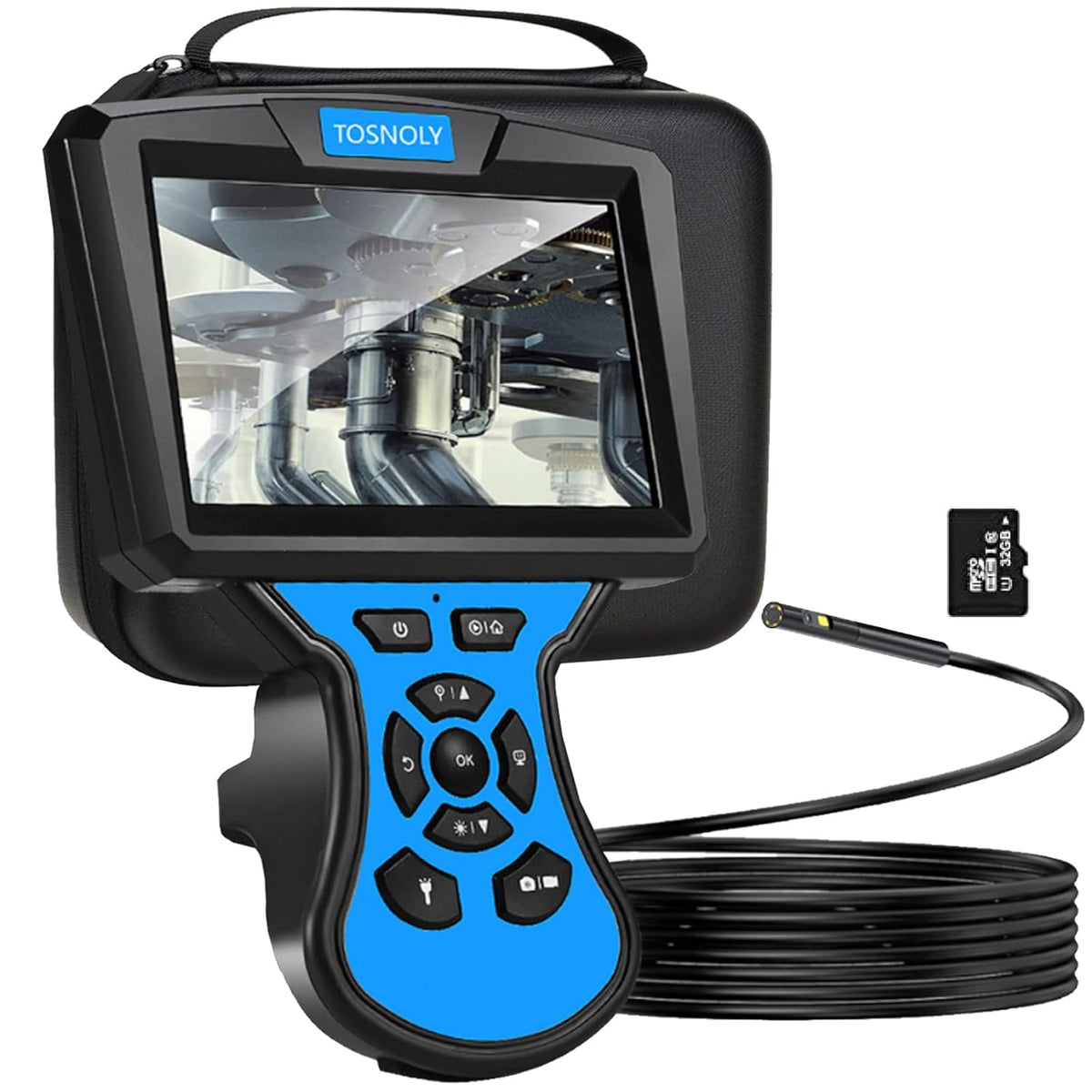 5mm Dual Lens Endoscope with 5 inch Monitor 16.5ft Flexible Cable IP67 Waterproof P261