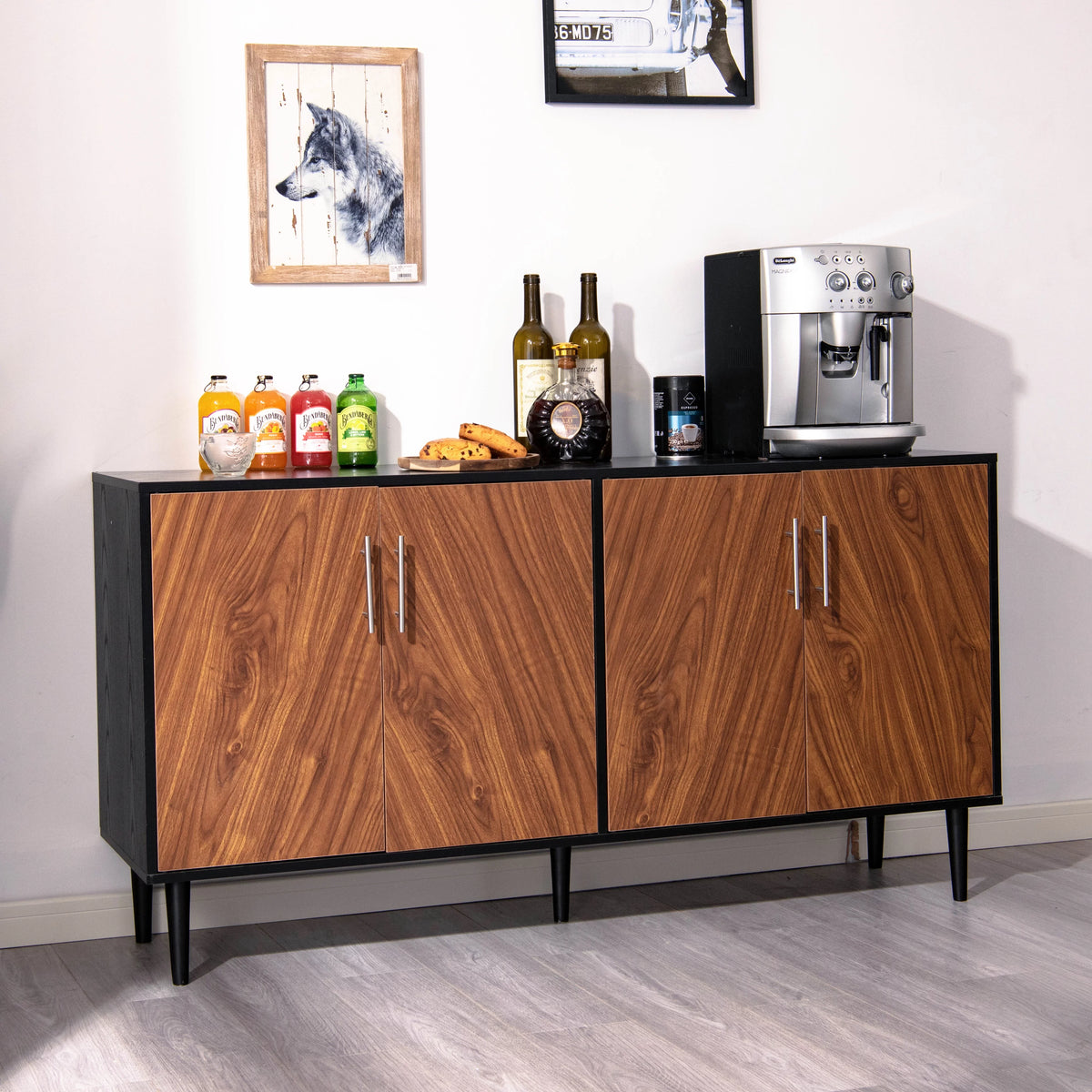 Black 65 inch TV Stand with Doors S445