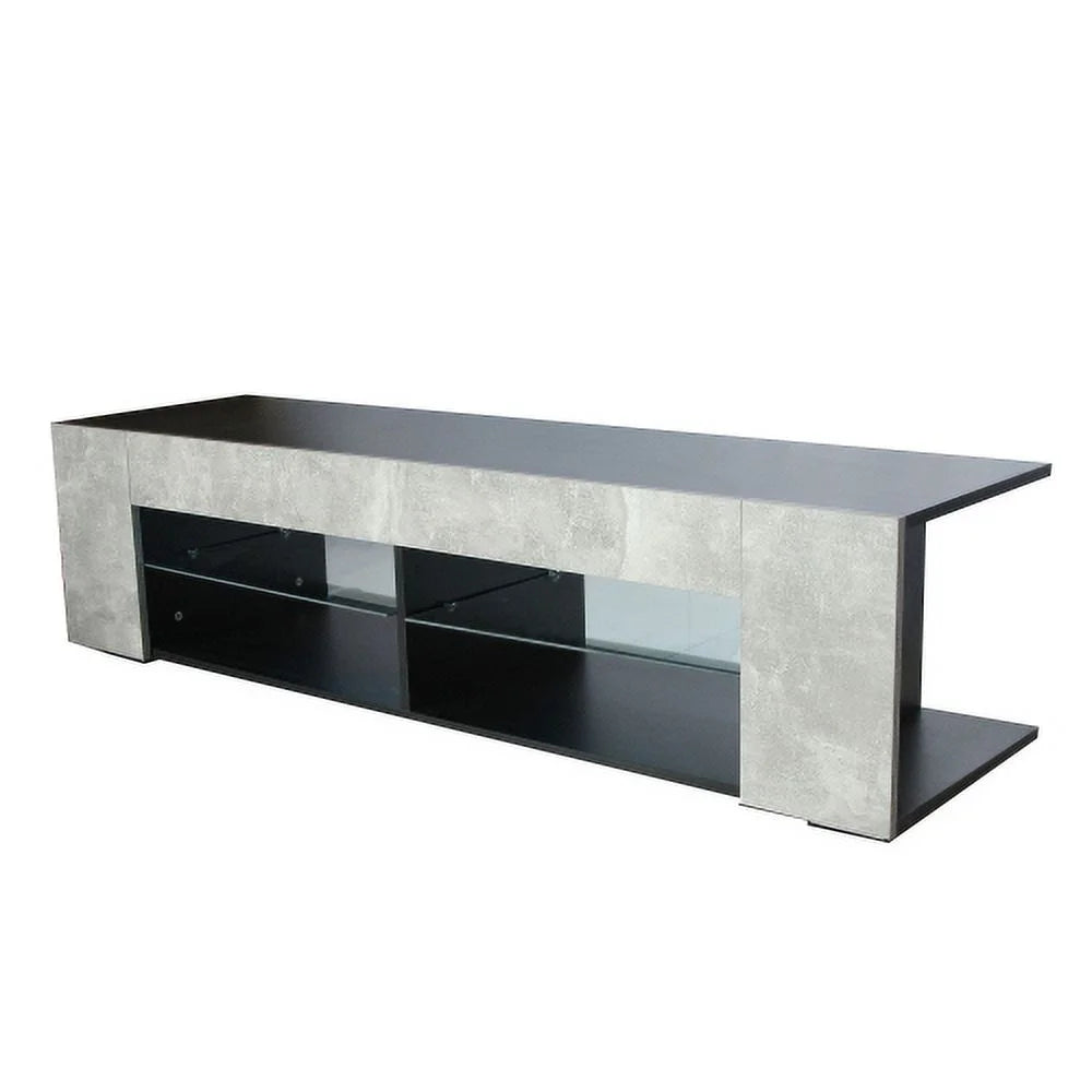 Black 57 Inch TV Stand with LED Lights and Glass Shelves H754109