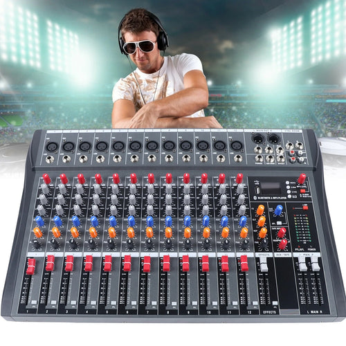 12 Channel Audio Mixer Bluetooth USB DJ Sound Mixing Console D568