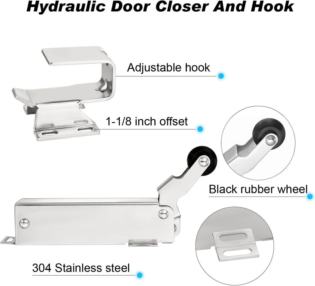 Hydraulic Door Closer, Adjustable Wide Hook, Quiet Rubber Wheel, Pack of 2 O476438