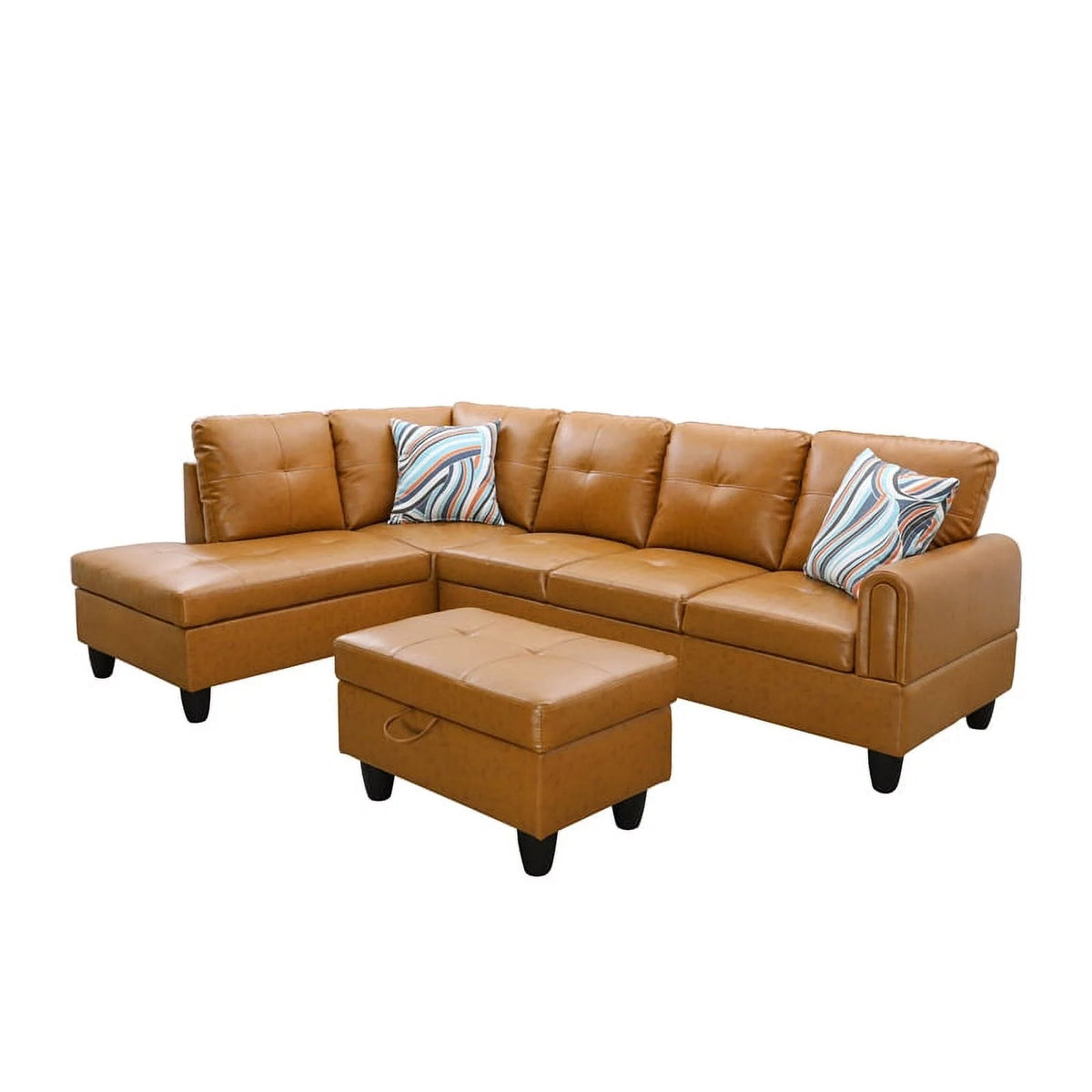 Faux Leather 3PC Sectional with Ottoman R4815