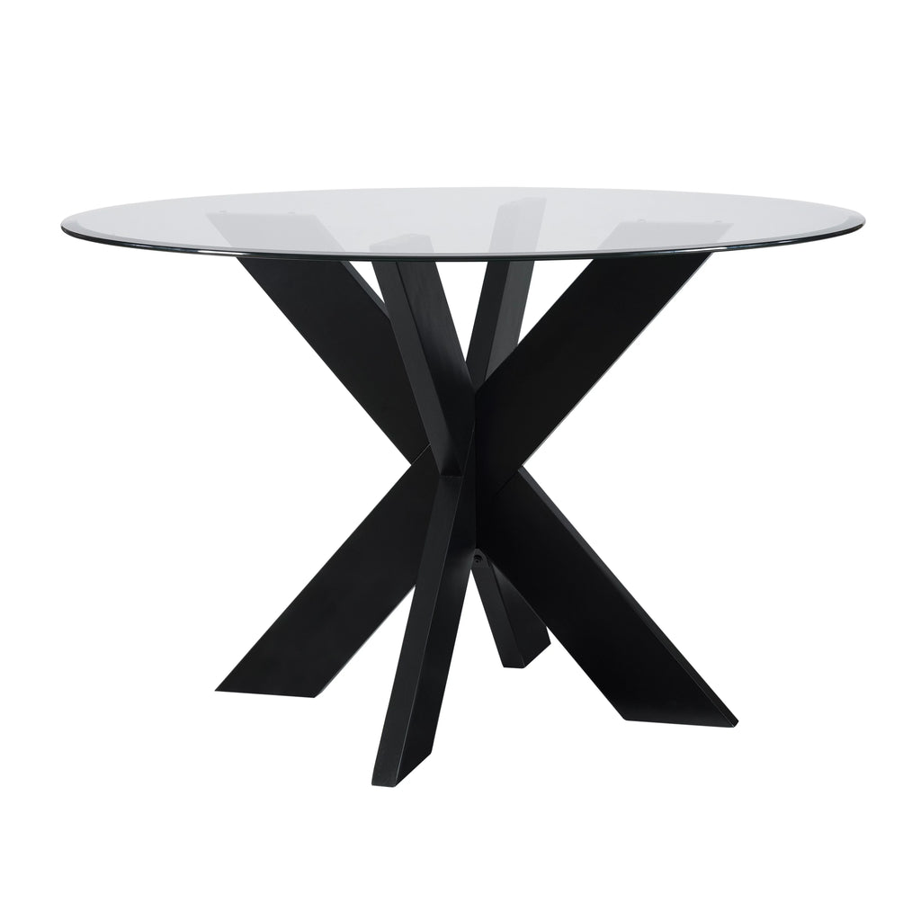 Wood X-Base Dining Table with Glass Top W164