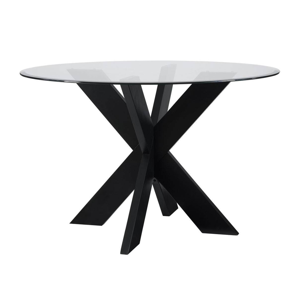 Wood X-Base Dining Table with Glass Top W164