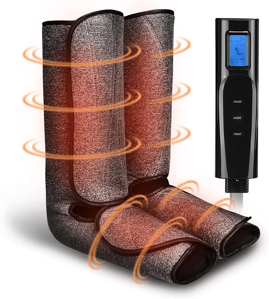 Black Air Compression Leg Massager with Heat, 3 Mode 3 Intensities H672752
