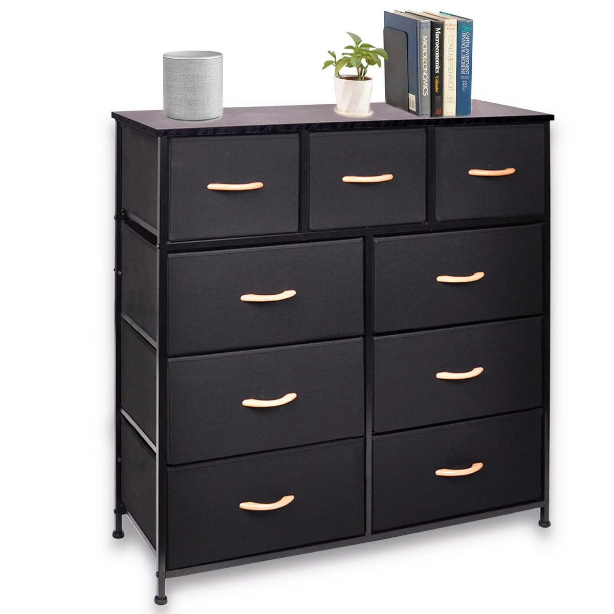 Black 9 Drawer Fabric Dresser Storage Tower G578062